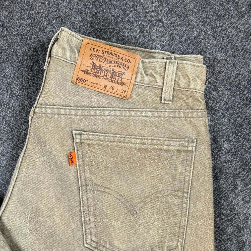 Vintage Levis 550 Orange Tab Relaxed Fit Jeans Green Made in USA 36x34